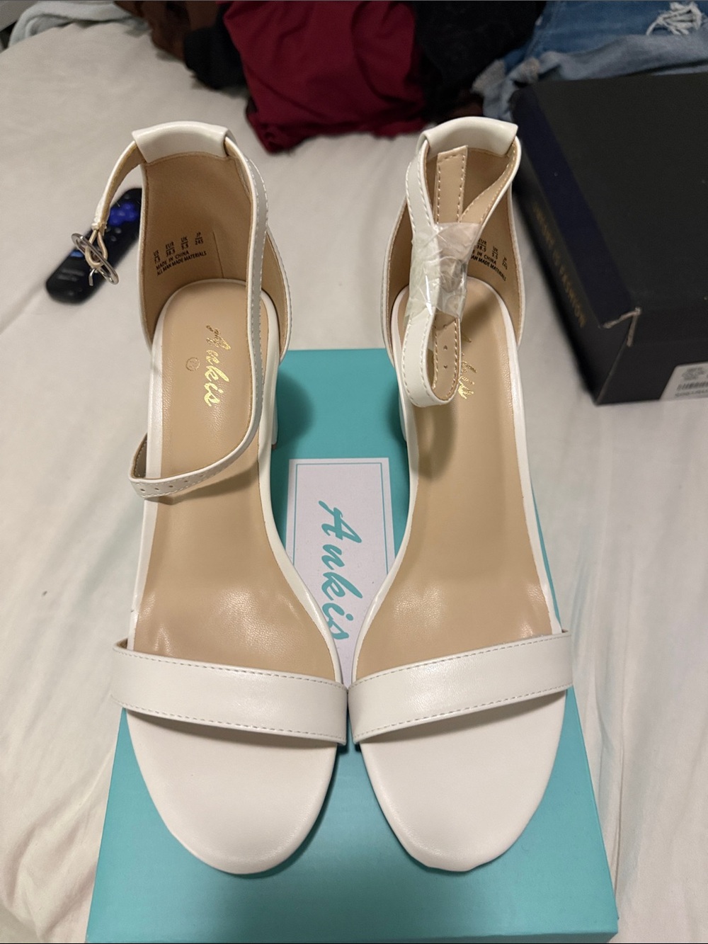 Charlies White Ankle-Strap Block Heels